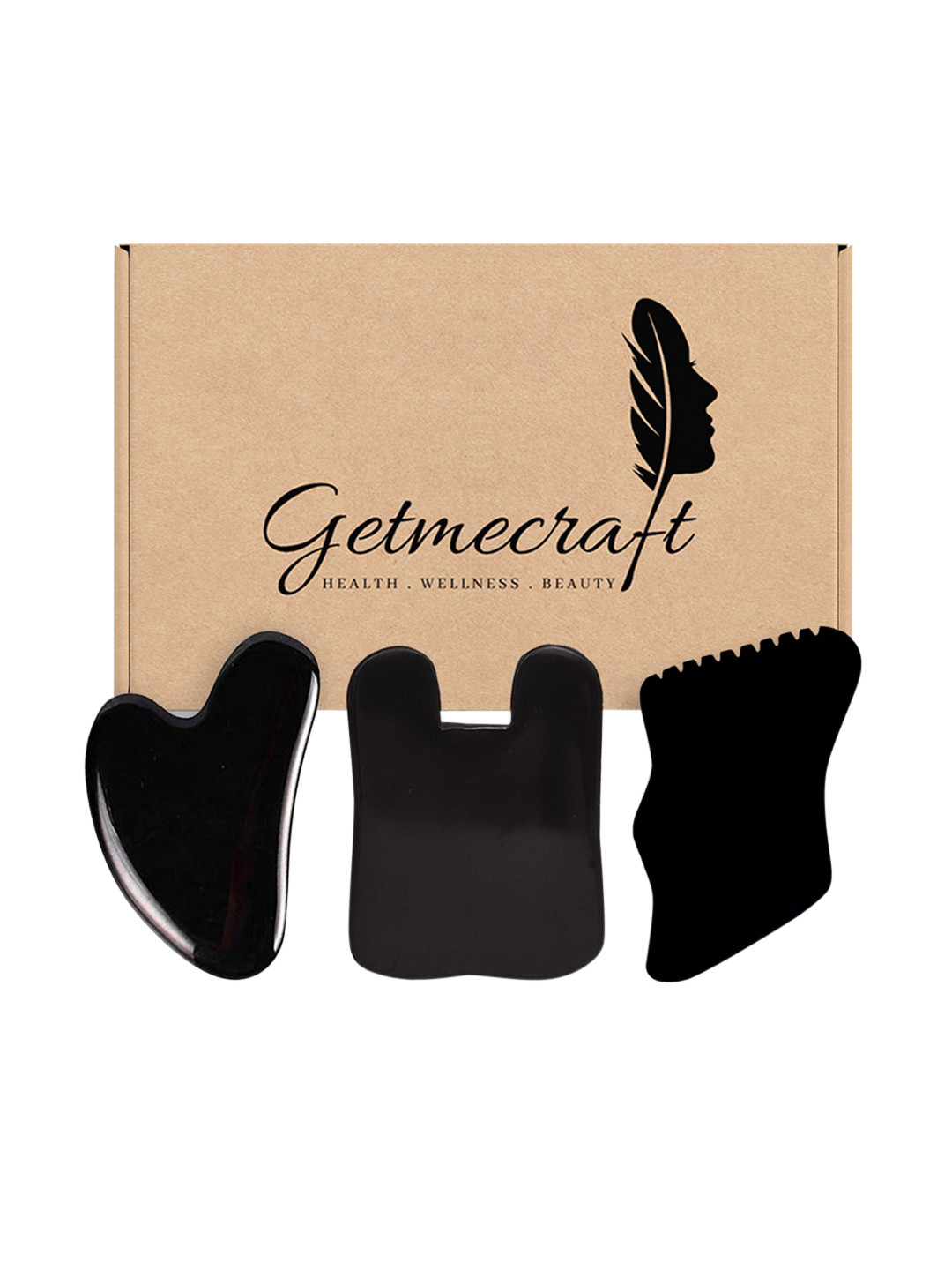 Getmecraft Set Of 3 Black Obsidian Gua Sha Massage Tools