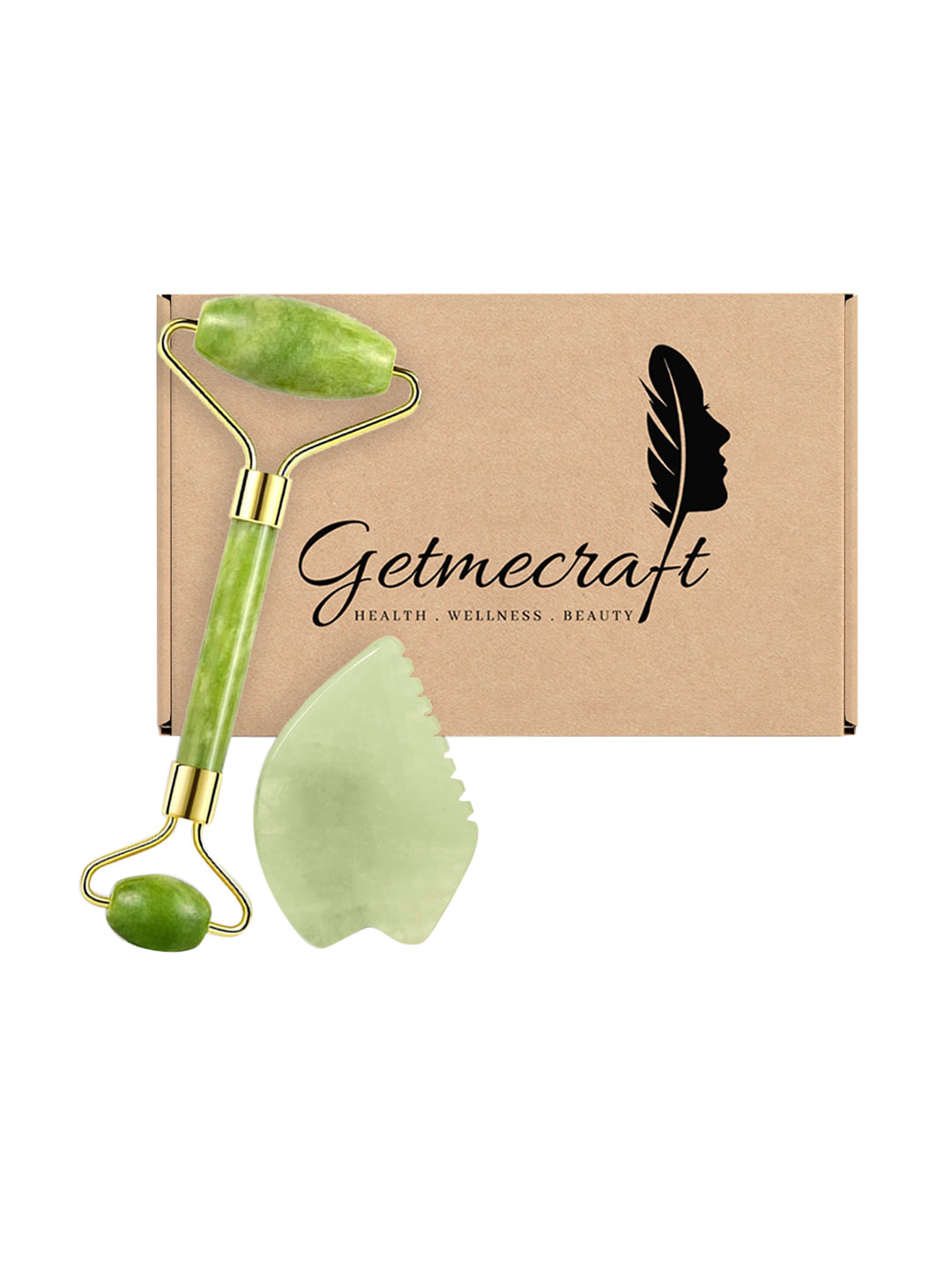 Getmecraft Jade Face Roller & Leaf Shape Gua Sha Massage Tool Set
