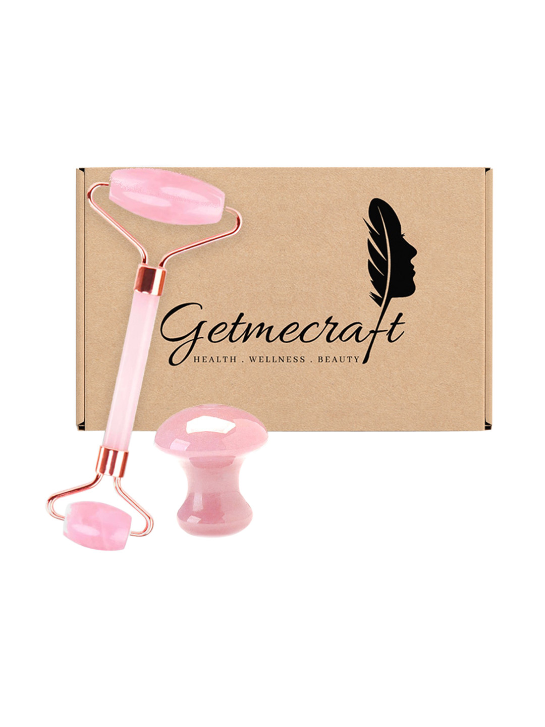 Getmecraft 2-Pcs Rose Quartz Face Roller & Mushroom Gua Sha Facial Massager