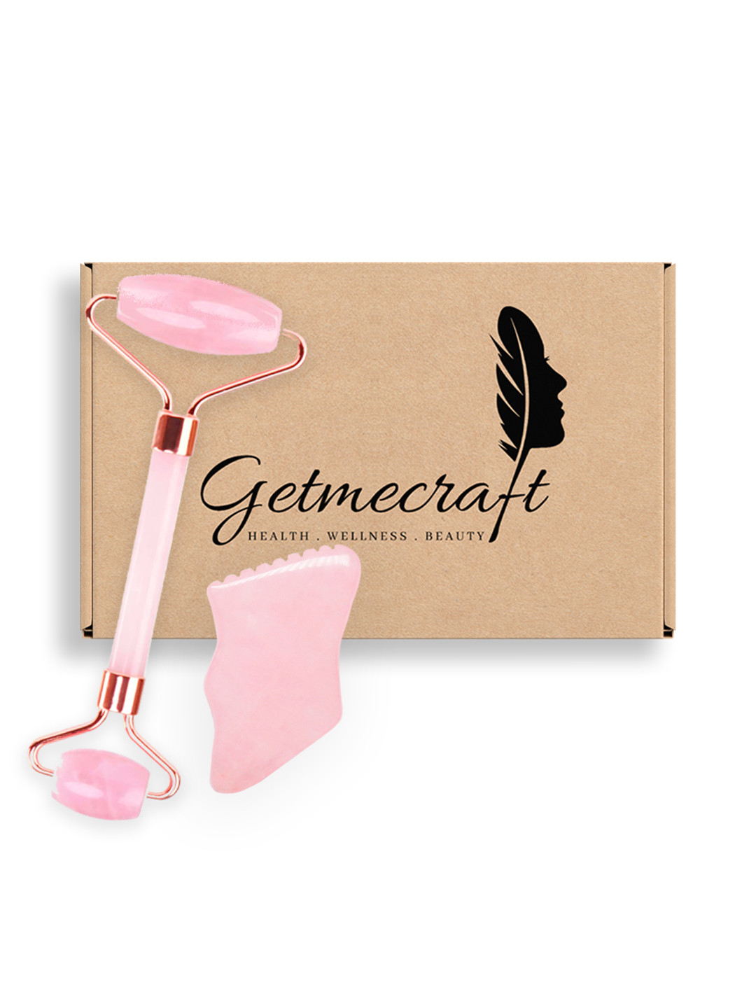 Getmecraft Rose Quartz Face Roller & Rose Quartz Gua Sha with Teeth Shape Sides & Ridges
