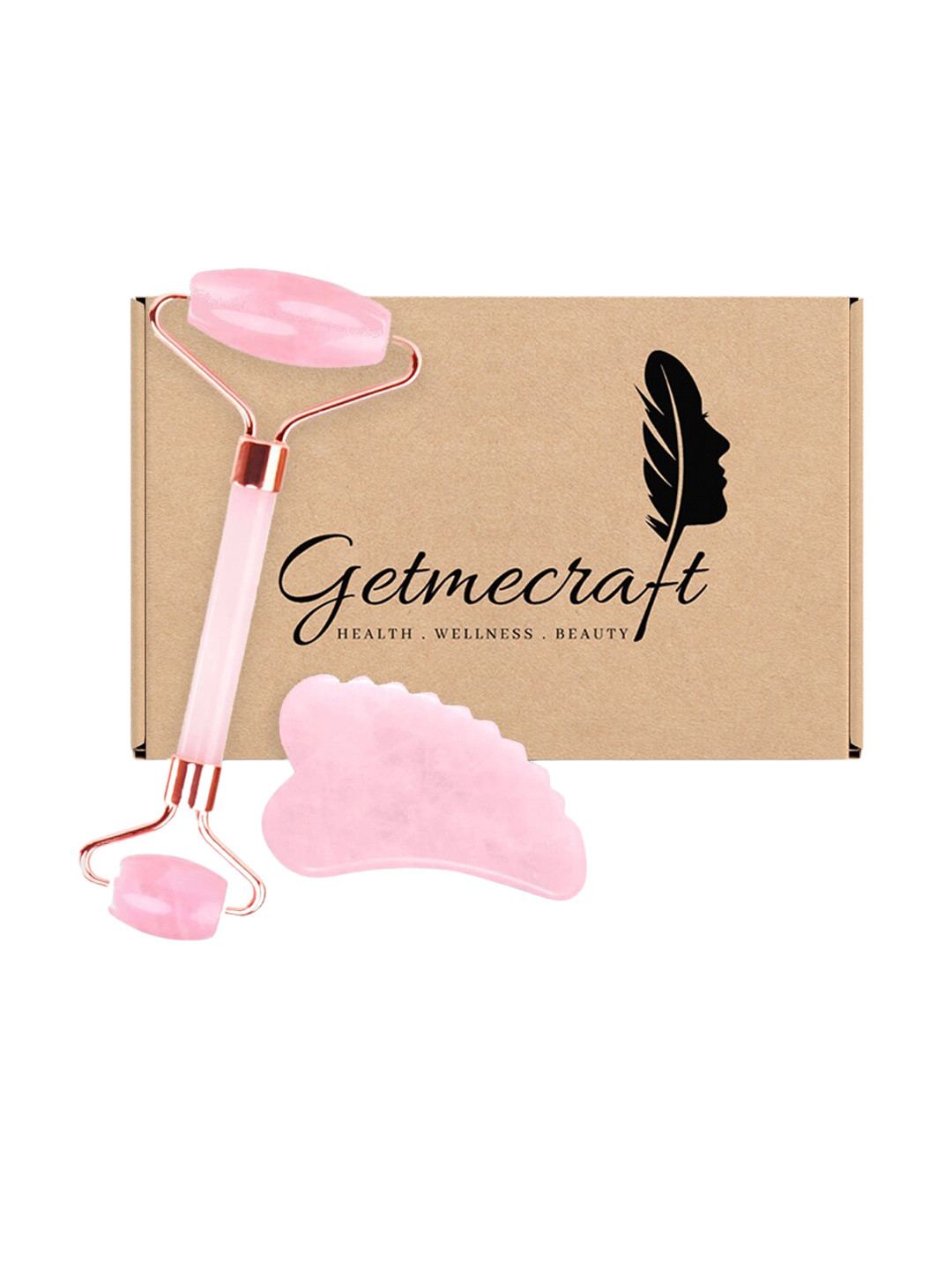 Getmecraft Rose Quartz Face Roller & Teeth Shape Gua Sha Set
