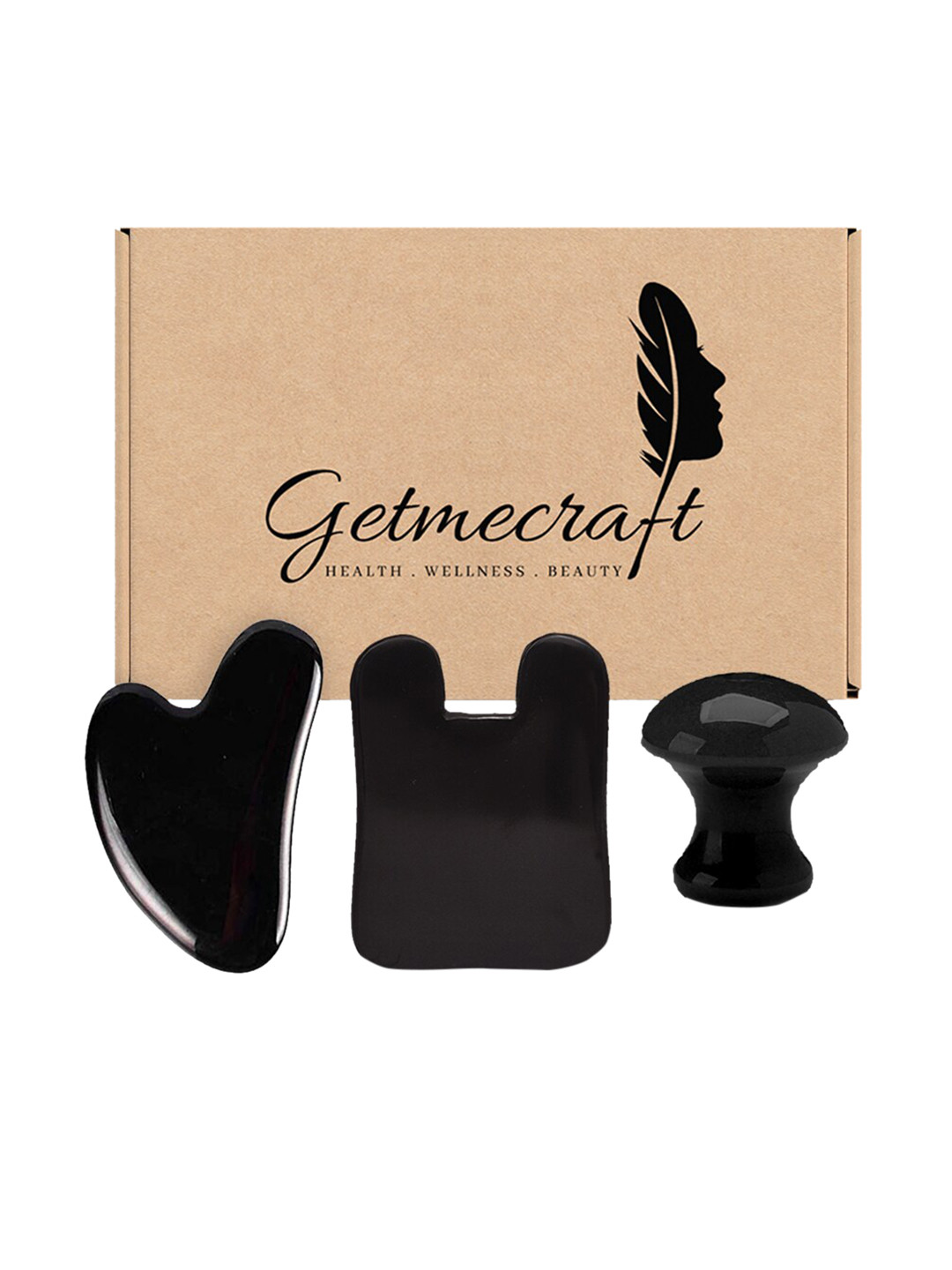 Getmecraft Set of 3 Black Obsidian Gua Sha Massage Tools