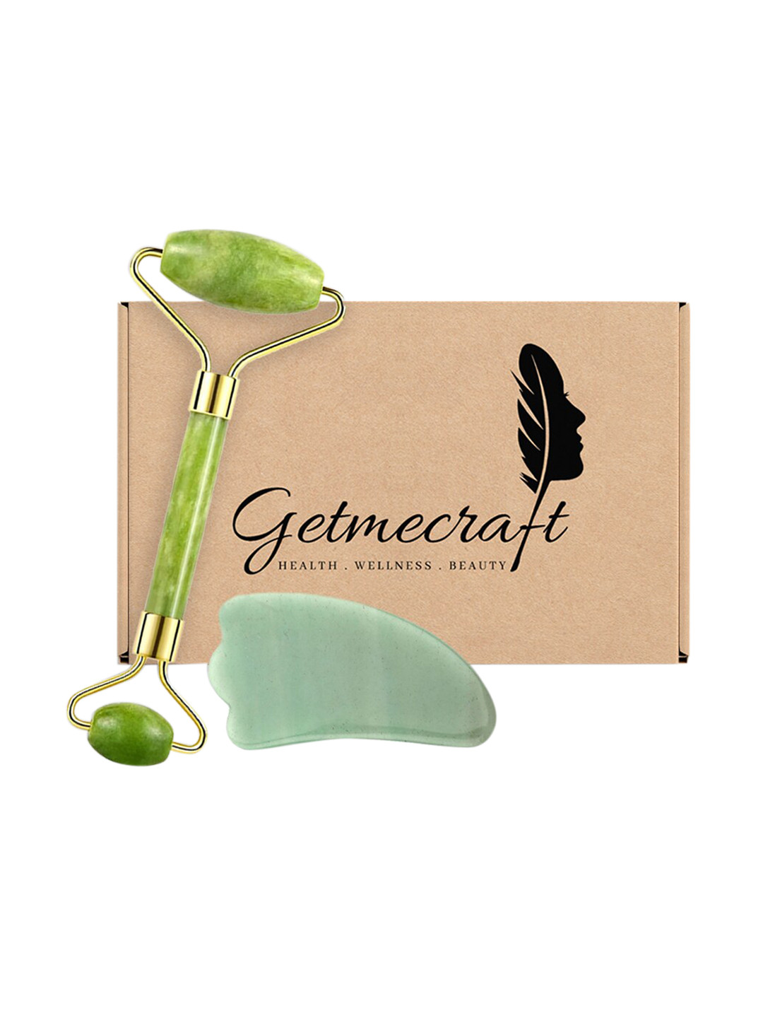 Getmecraft Jade Roller & Wing Shape Gua Sha Facial Massage Tool Set