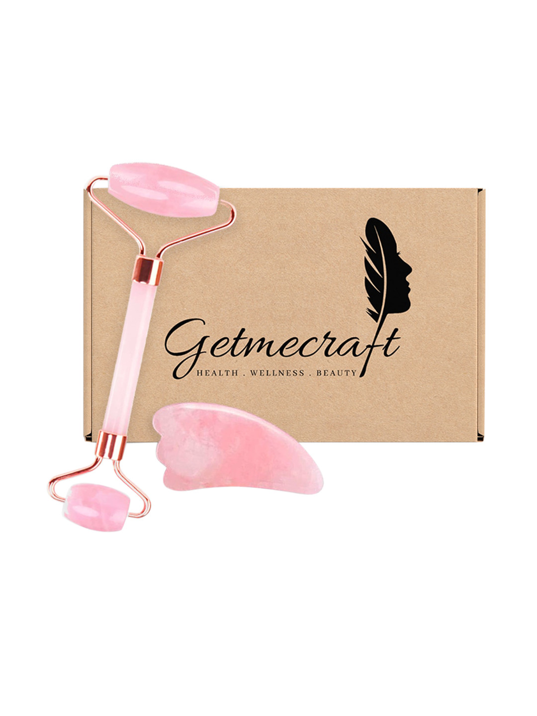 Getmecraft Rose Quartz Face Roller & Wing Shaped Gua Sha Facial Tool