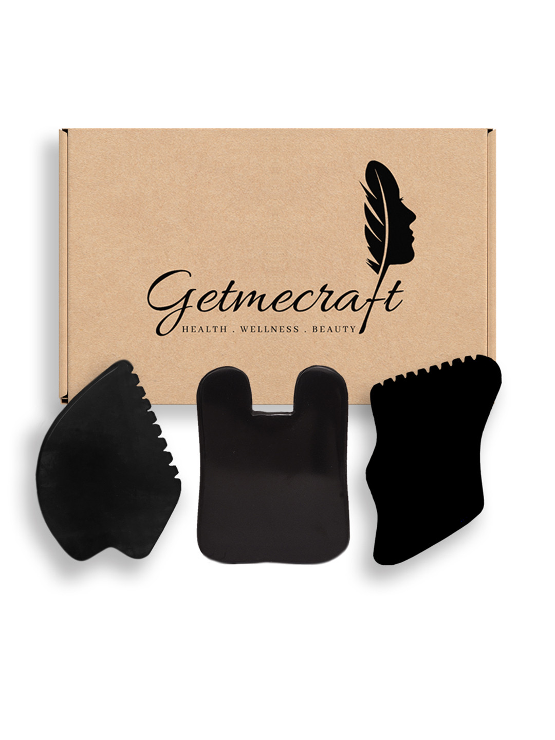 Getmecraft Set of Obsidian Leaf Shape - Rabbit Ear Shape - Teeth Edge Shape Gua Shas