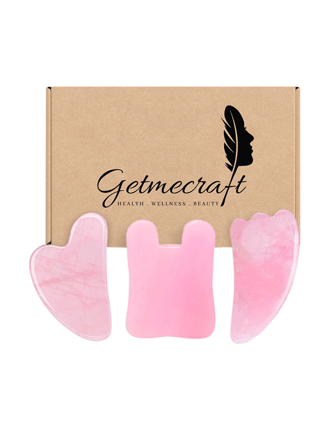 Getmecraft Set of Rose Quartz - Wing Shape - Rabbit Ear Shape Gua Sha Massage Tool