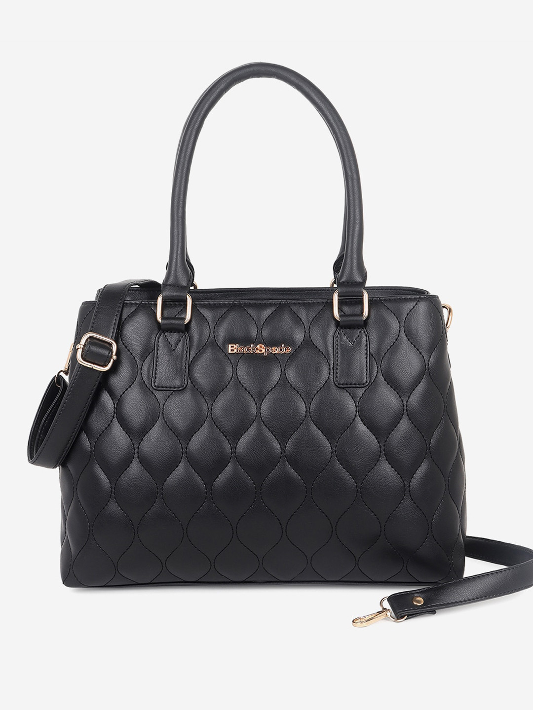 Black Spade Textured Pu Structured Handheld Bag with Quilted