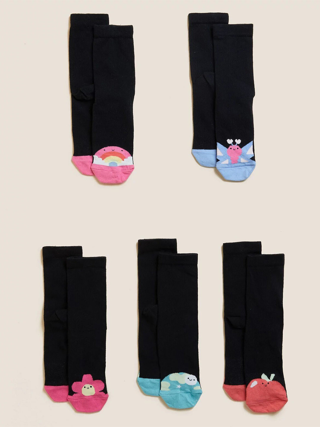 Marks & Spencer Girls Pack Of 5 Assorted Printed Knitted Above Ankle-Length Socks
