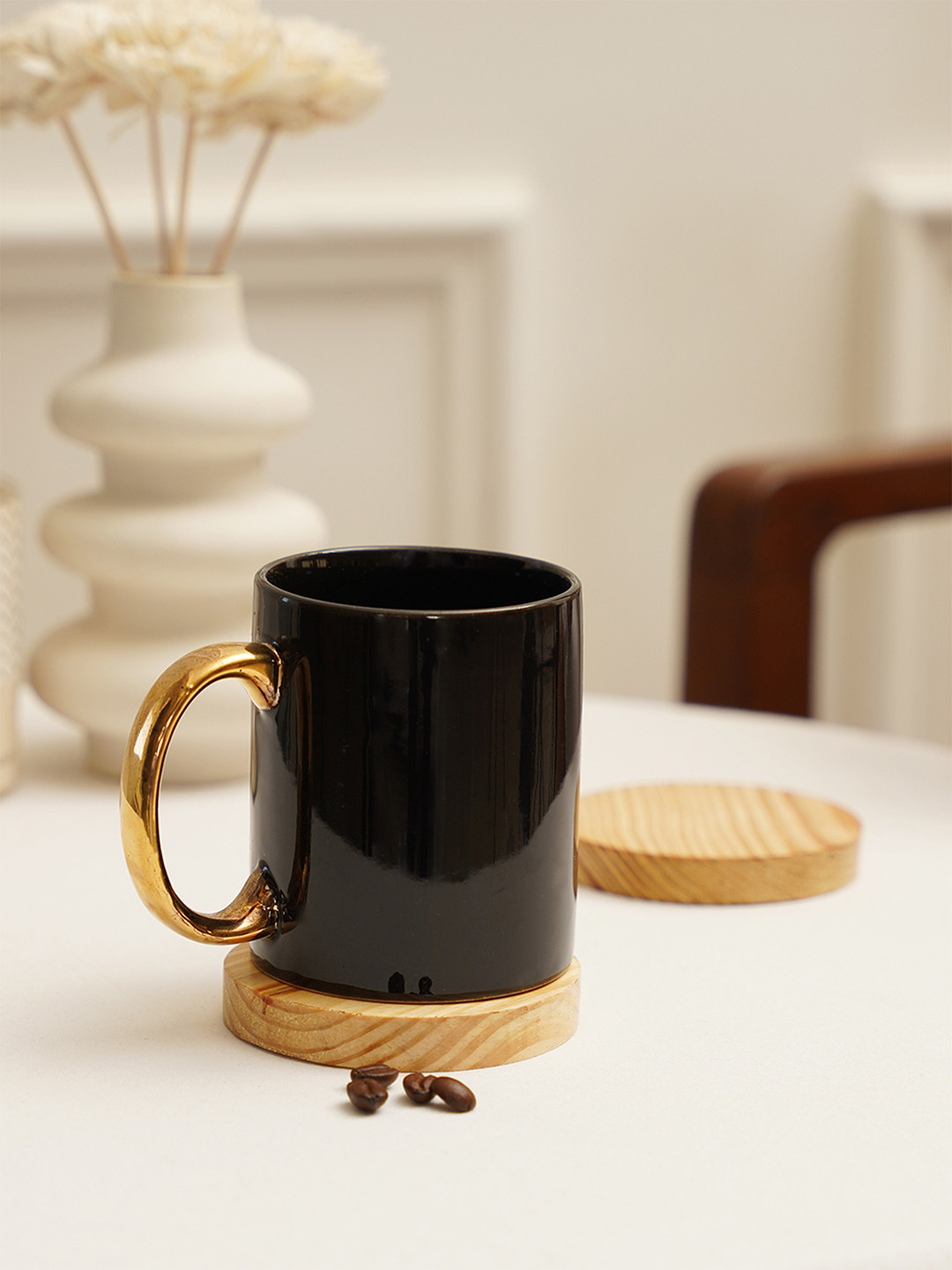 PUREZENTO Gaj Black Ceramic Microwave Safe Mug-320ml