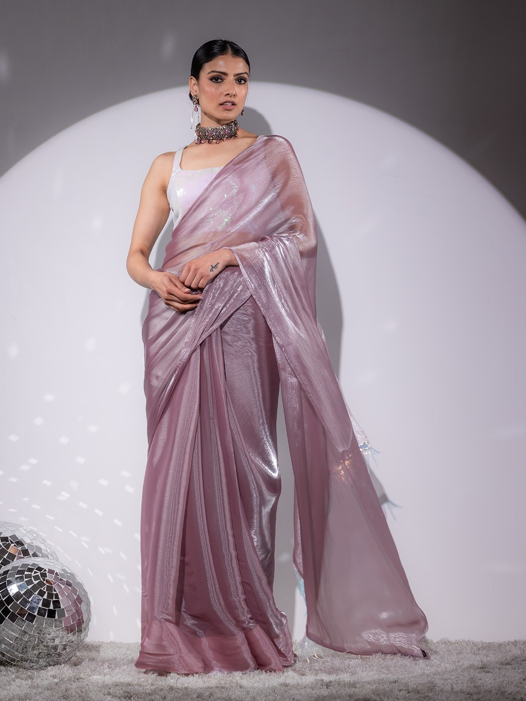 Swtantra Iridecent Lace Organza Satin Saree