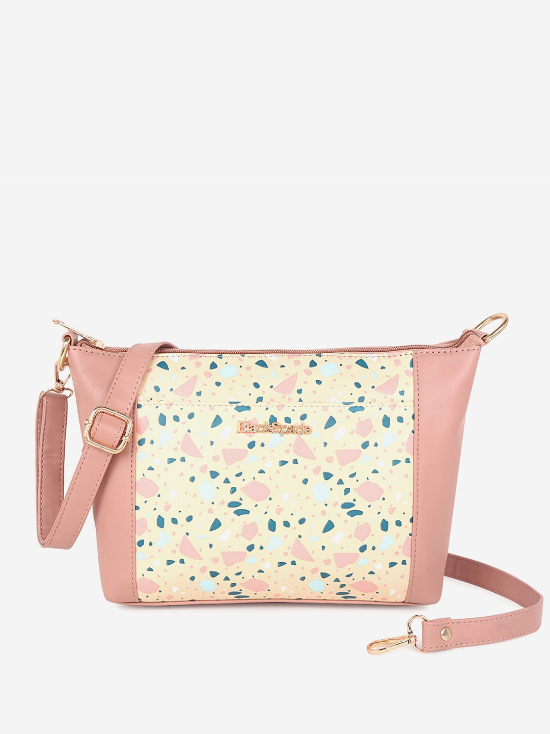 Black Spade Abstract Printed Pu Structured Sling Bag