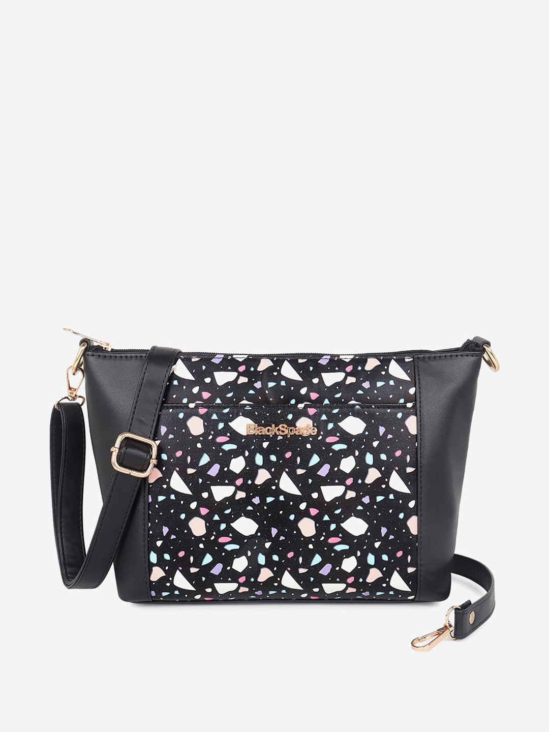 Black Spade Abstract Printed Pu Structured Sling Bag