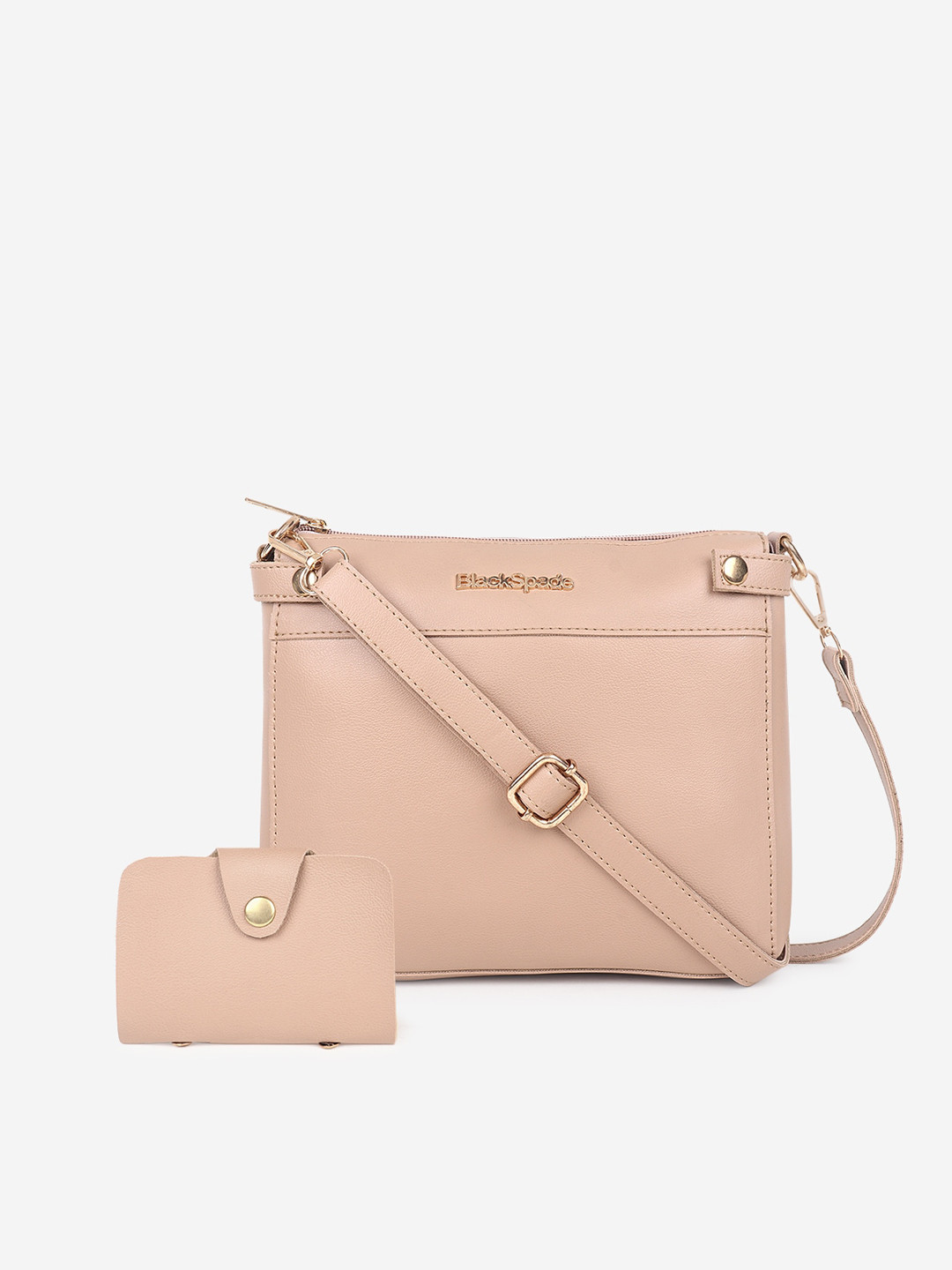 Black Spade Textured Structured Sling Bag With Card Holder