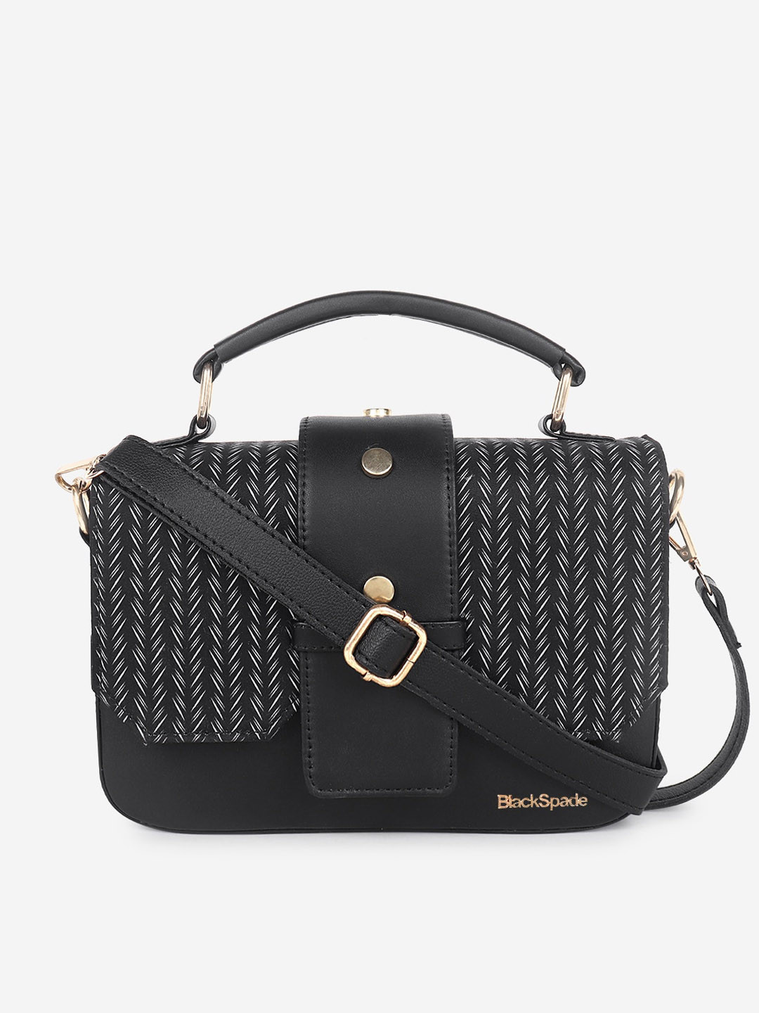 Black Spade Printed Structured Satchel Bag