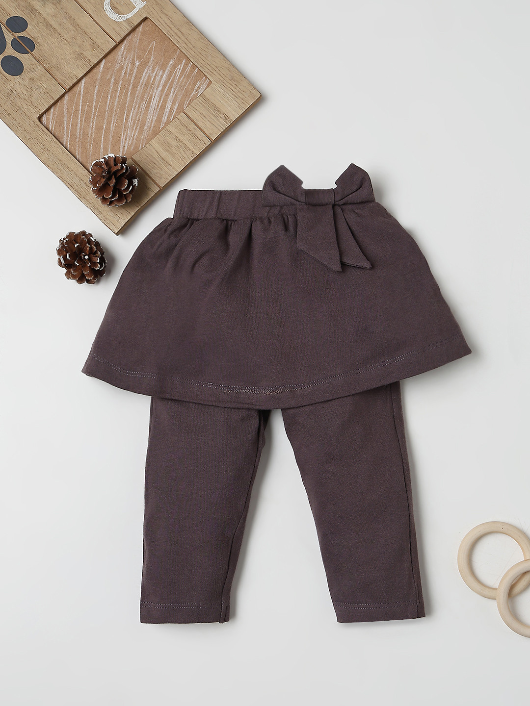 Fancy Fluff Girls Knitted Ankle-Length Skirt-Style Leggings With Bow Detail