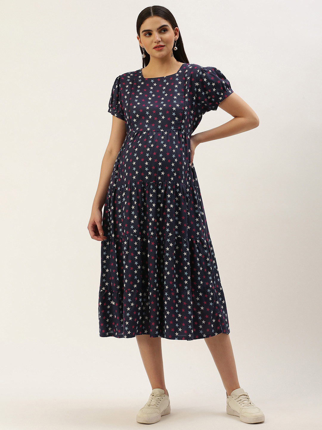 Nejo Print Puff Sleeve Maternity A-Line Dress