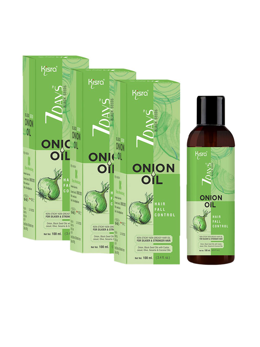 KISRA Set Of 3 7 Days Black Seeds Onion Hair Oil - 100 ml Each
