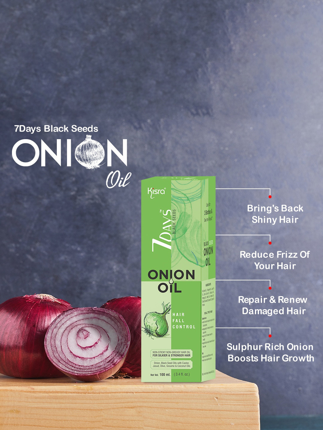 KISRA 7Days Black Seed Onion Hair Oil - 100ml