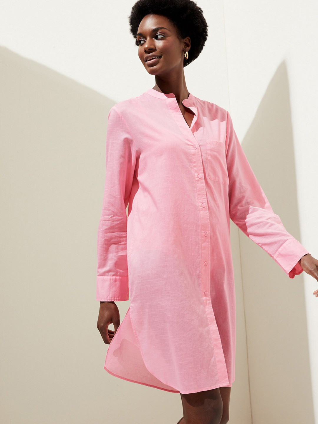 Marks & Spencer Mandarin Collar Pure Cotton Casual Shirt