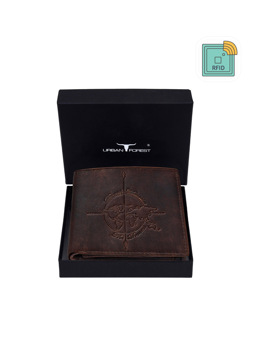URBAN FOREST Men Textured RFID Blocking Leather Two Fold Wallet