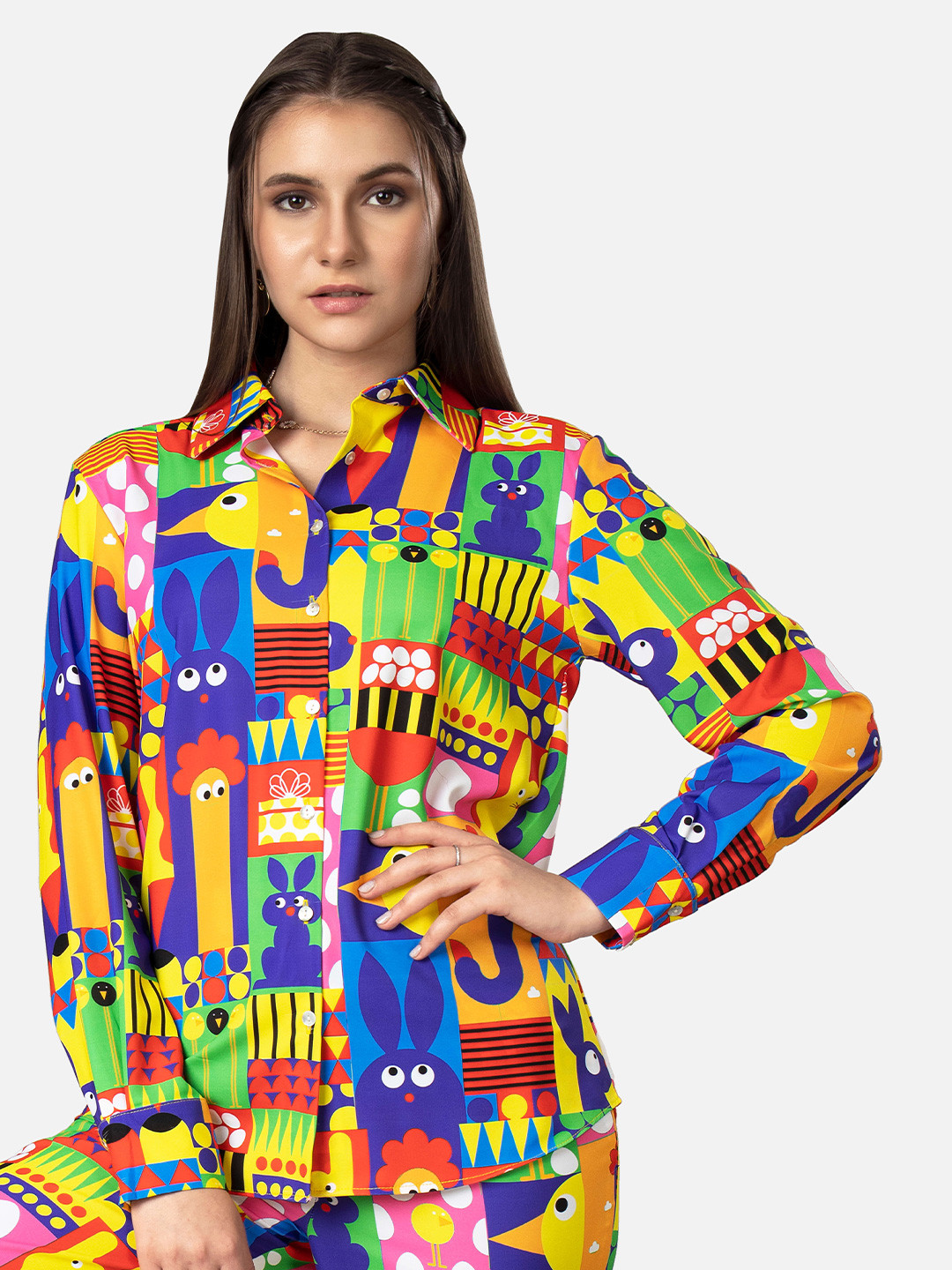 NEOFAA Spread Collar Conversational Printed Casual Shirt