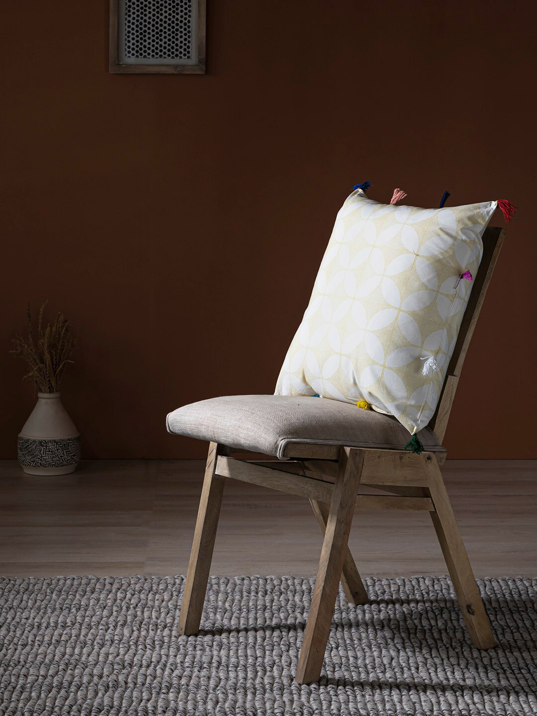 Contrast Living Ethnic Motifs Cotton Lightweight Textured Cushion Cover -17.7x17.7In