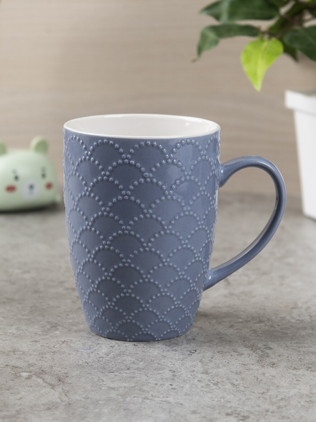 MARKET99 Heart Handle Mug Blue Textured Ceramic Microwave Safe Mug-330ml