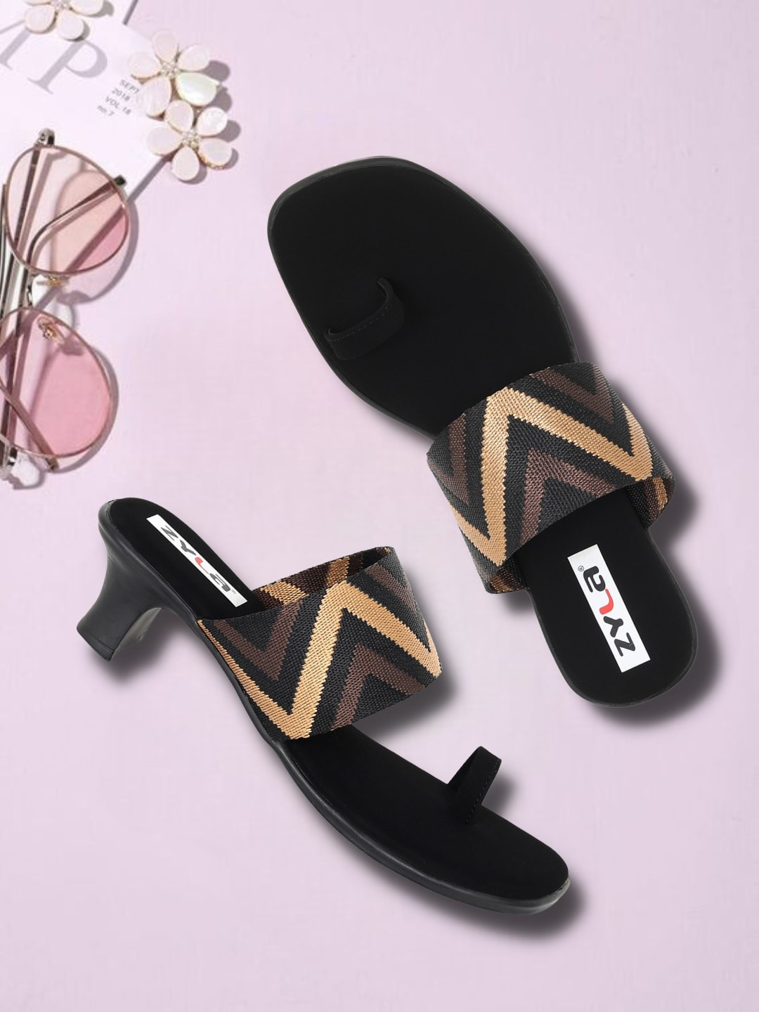 Zyla Open One Toe Woven Design Slim Heels