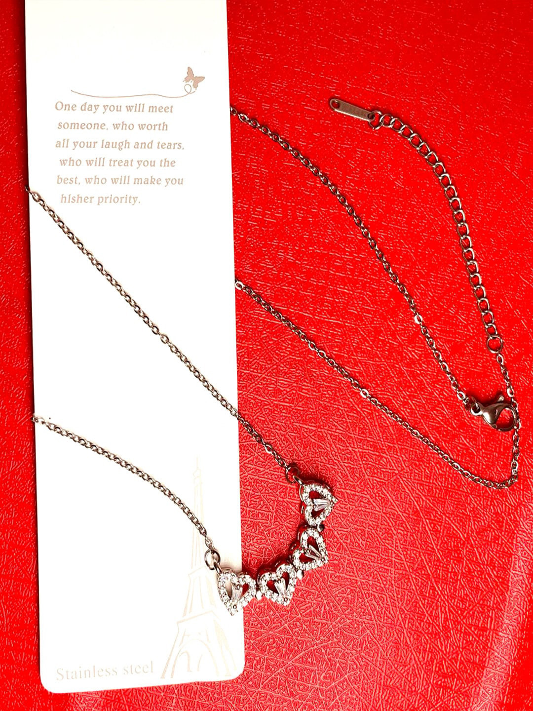 UNIVERSITY TRENDZ Clover Rose Gold Plated Heart Shaped CZ Studded Pendant With Chain