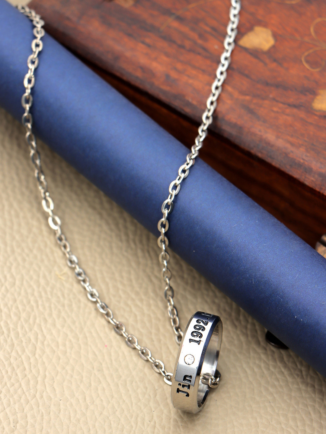 UNIVERSITY TRENDZ Silver-Plated Jin Bangtan BTS Ring Anti-Rust Pendant With Chain