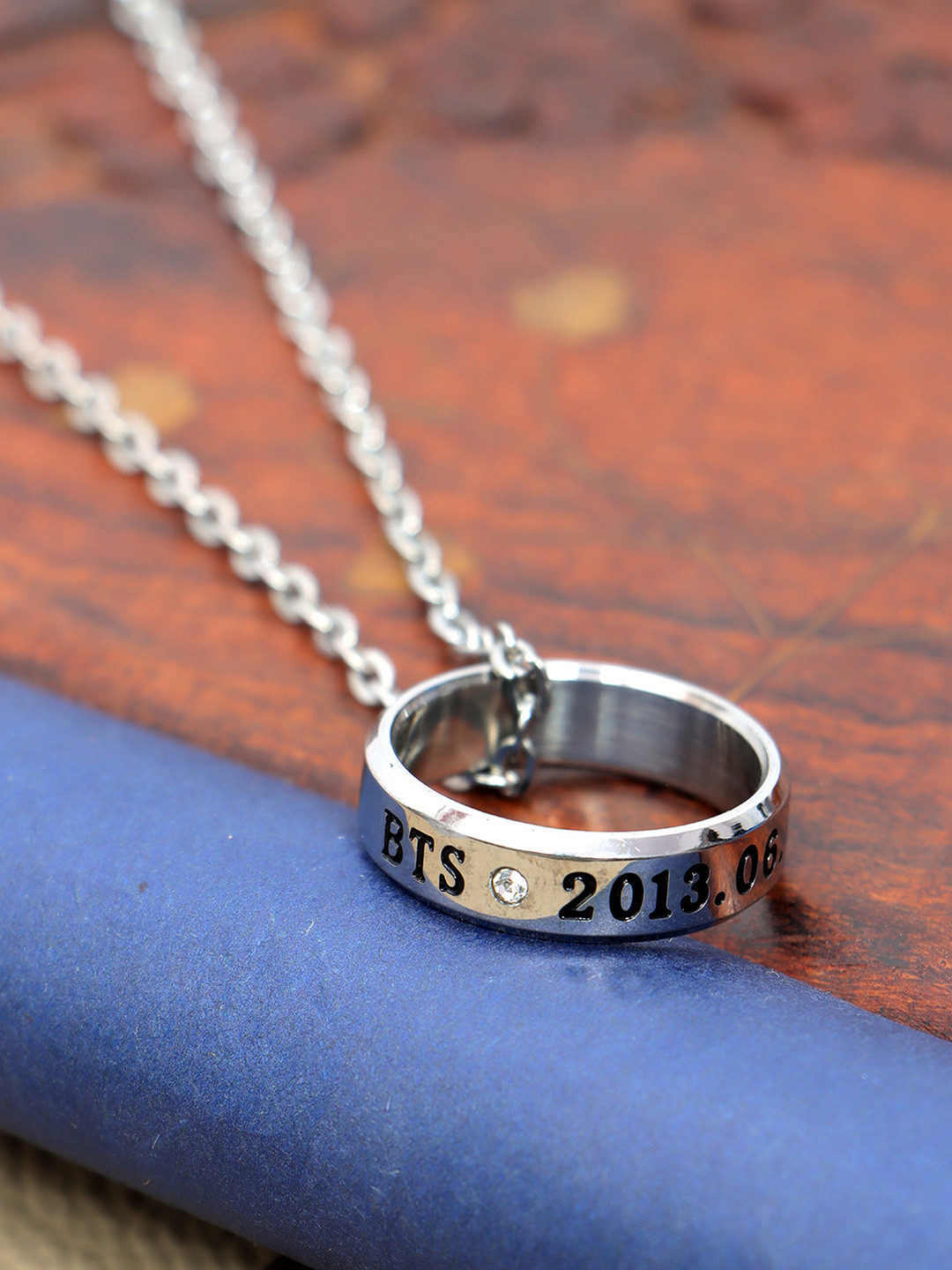 Bangtan Silver Plated BTS Stainless Steel Ring Pendant With Chain