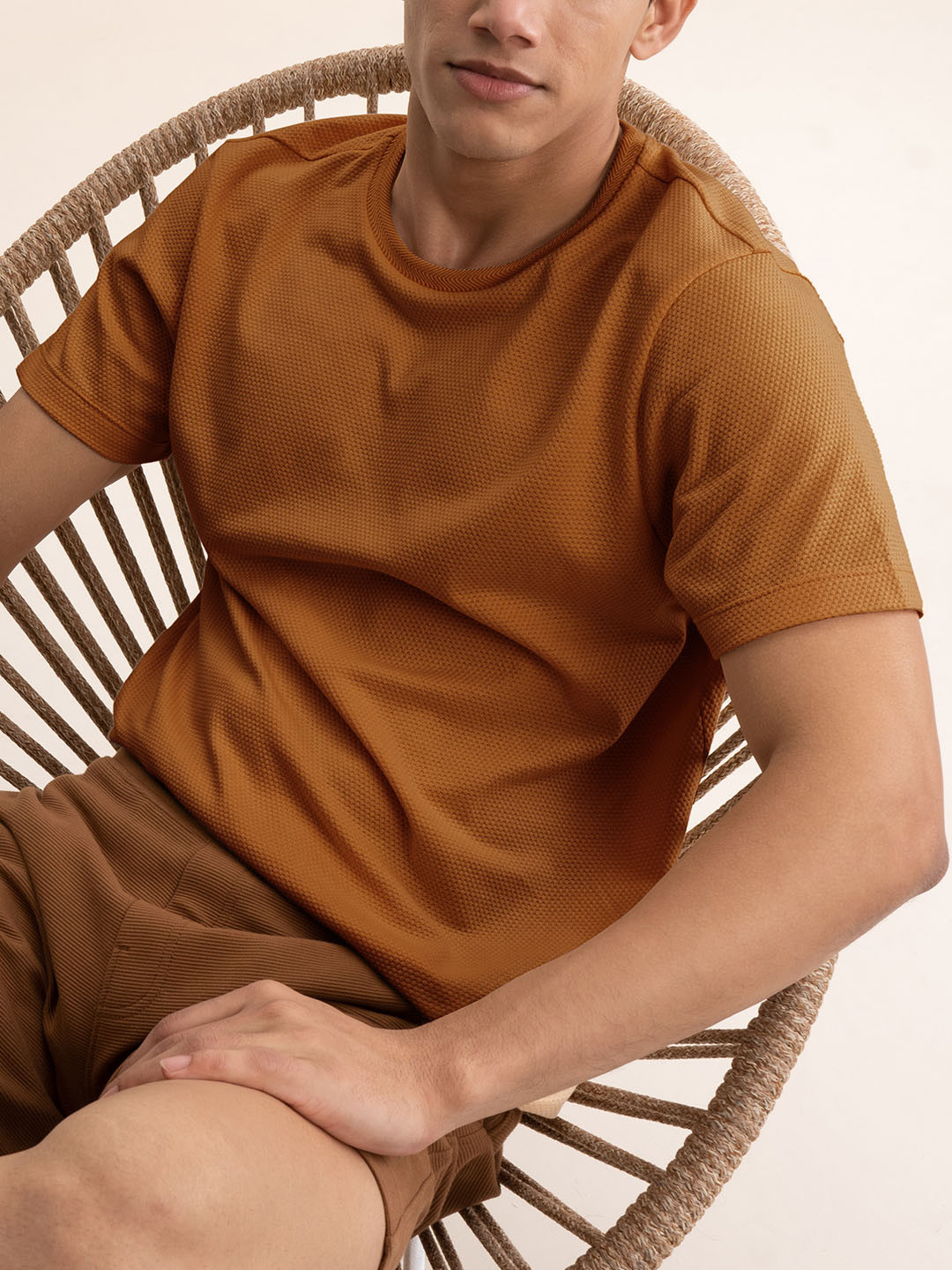 DAMENSCH Men Popcorn Textured Premium Cotton Regular Fit T-Shirt