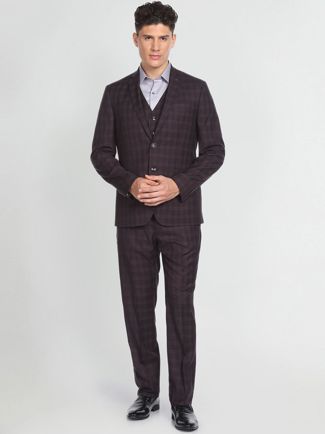 Arrow 3 Piece Tartan Checked Single-Breasted Reversible Waistcoat Formal Suit