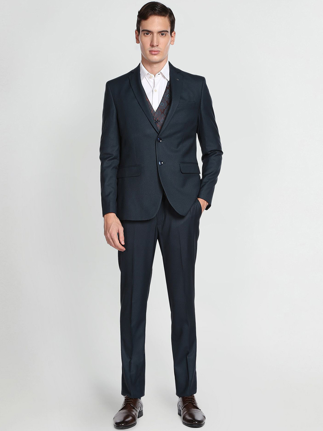 Arrow 3 Piece Self-Design Single-Breasted Tailored Fit Formal Suit