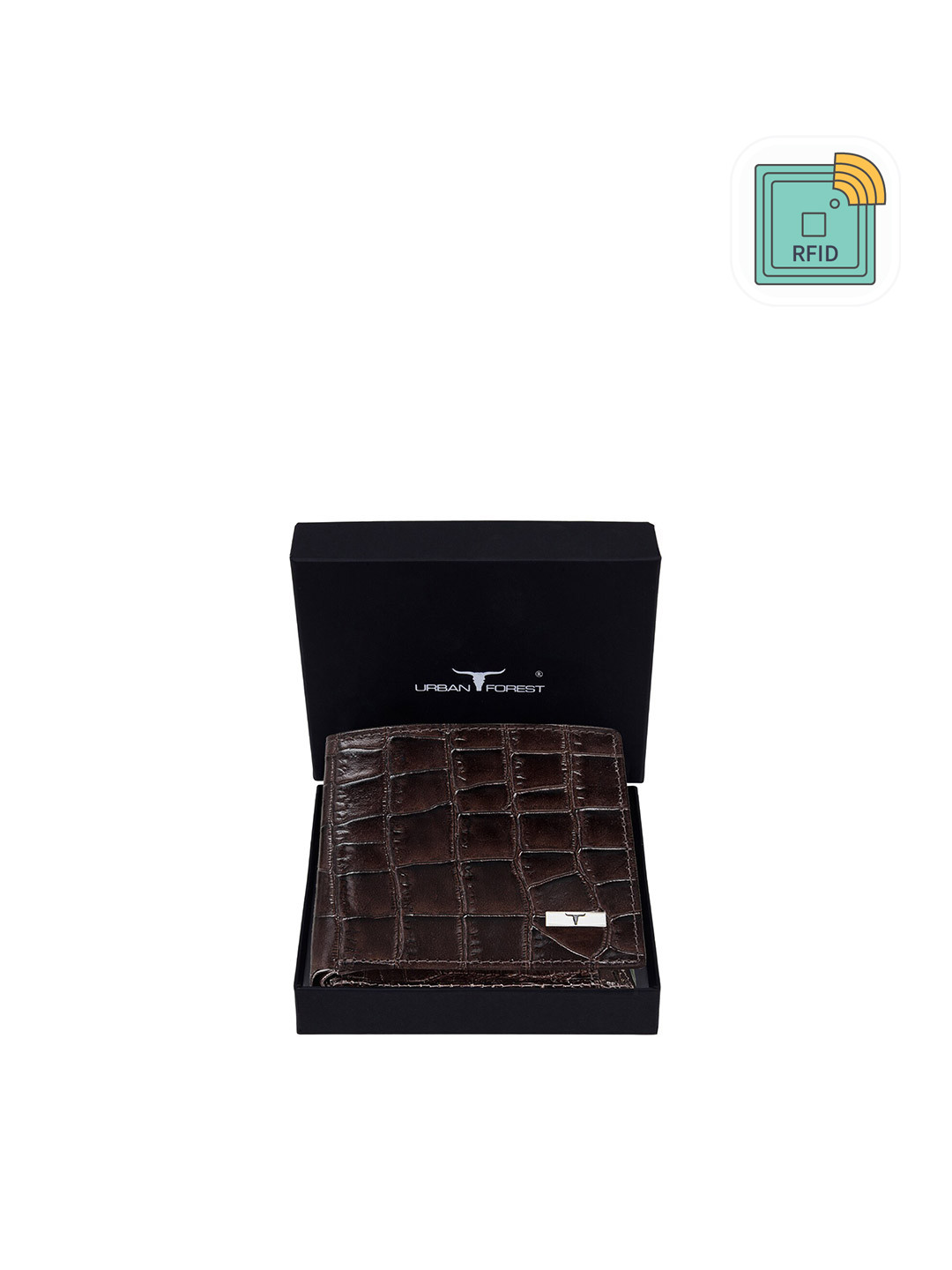 URBAN FOREST Men Checked Textured Leather RFID Two Fold Wallet