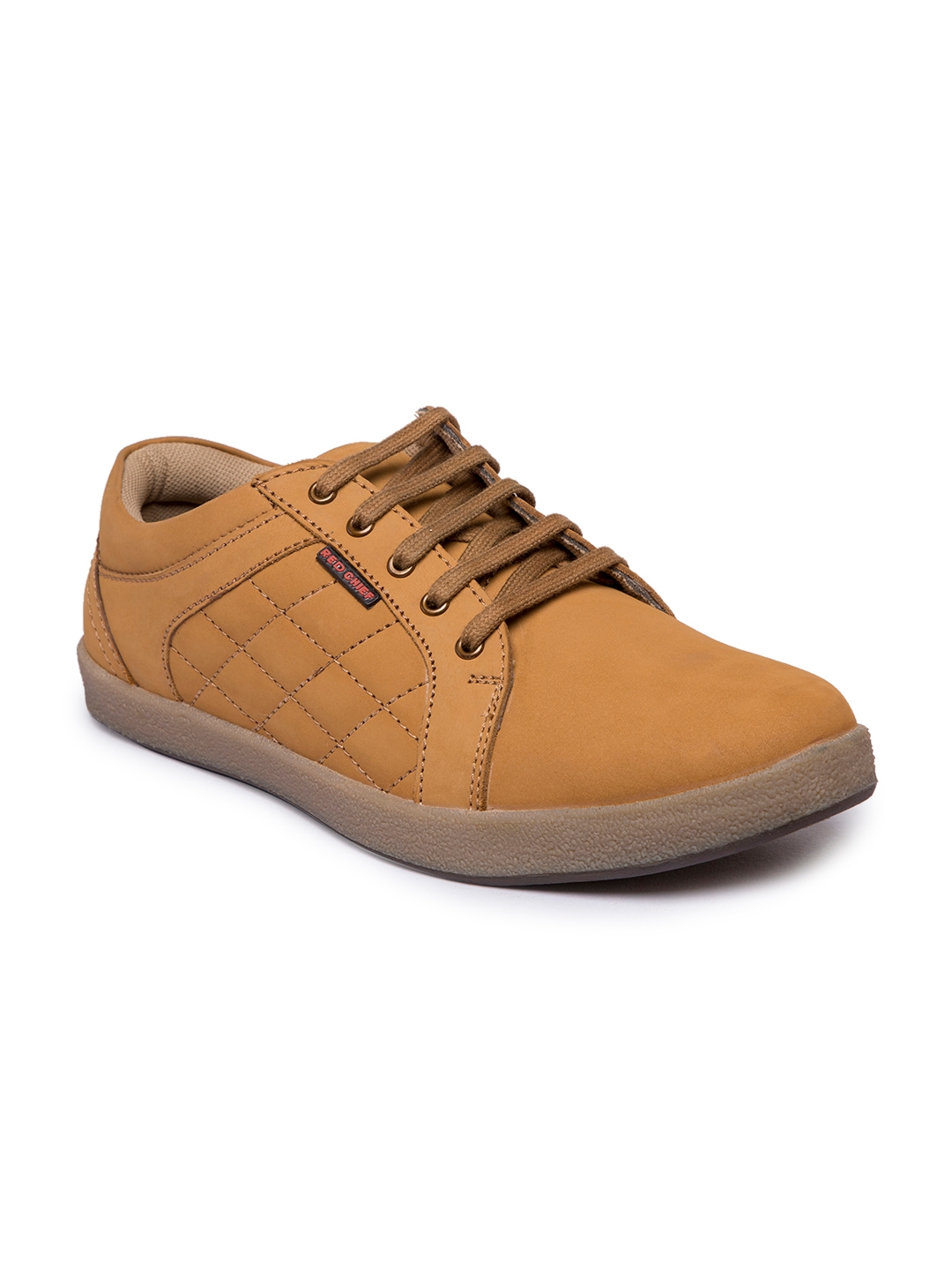 Men Tan Brown Quilted Leather Sneakers 