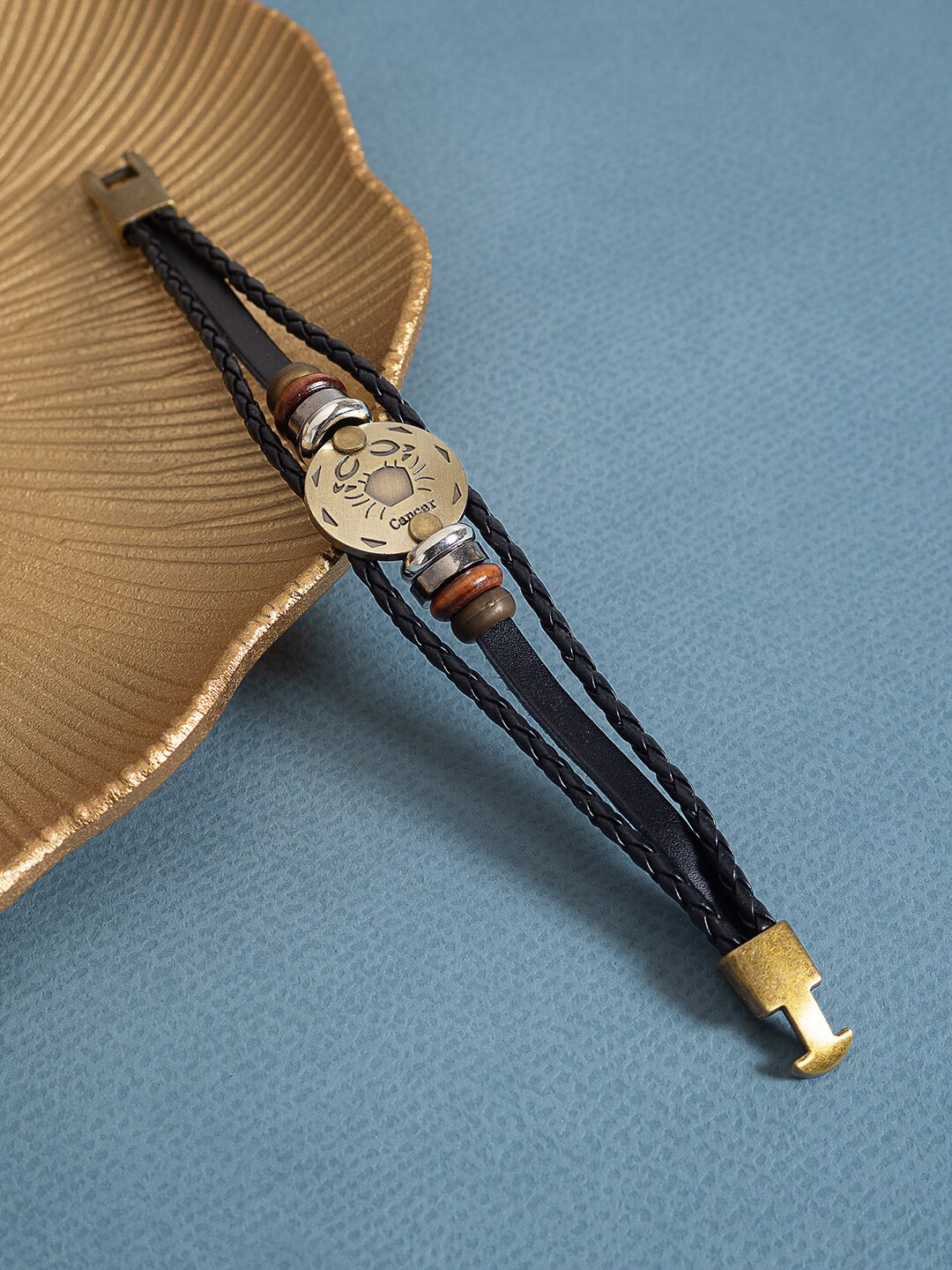 Golden Peacock Leather Beaded Wraparound Bracelet