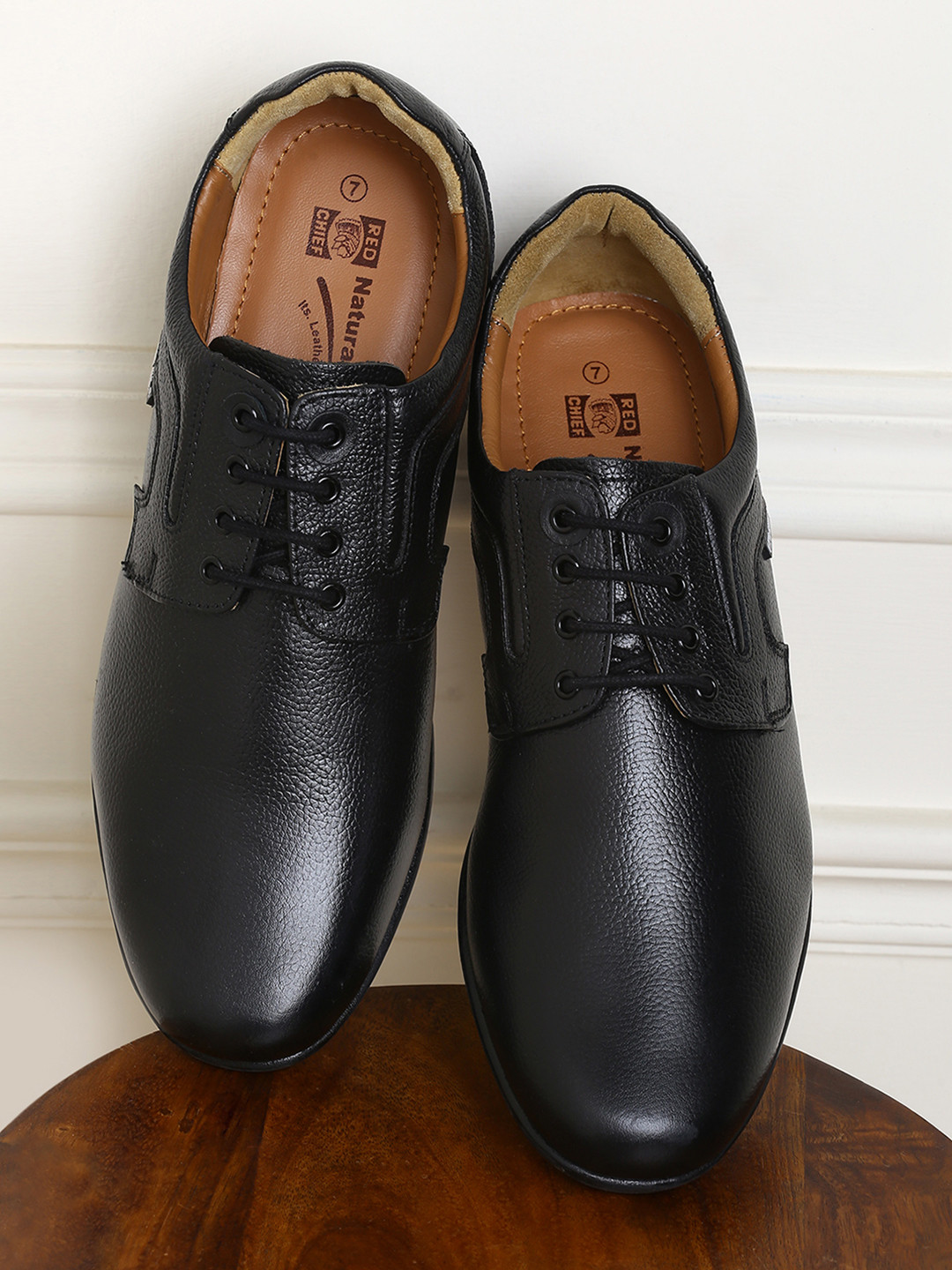 Red Chief Men Black Leather Formal Derby Shoes