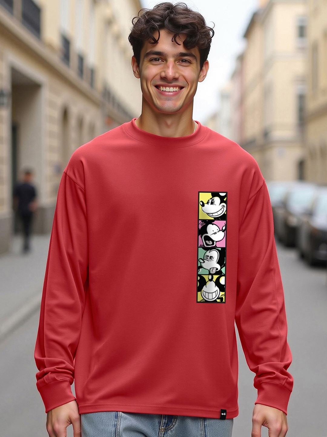 Bewakoof x Official Disney Merchandise Mickey Faces Printed Pure Cotton Oversized T-shirt