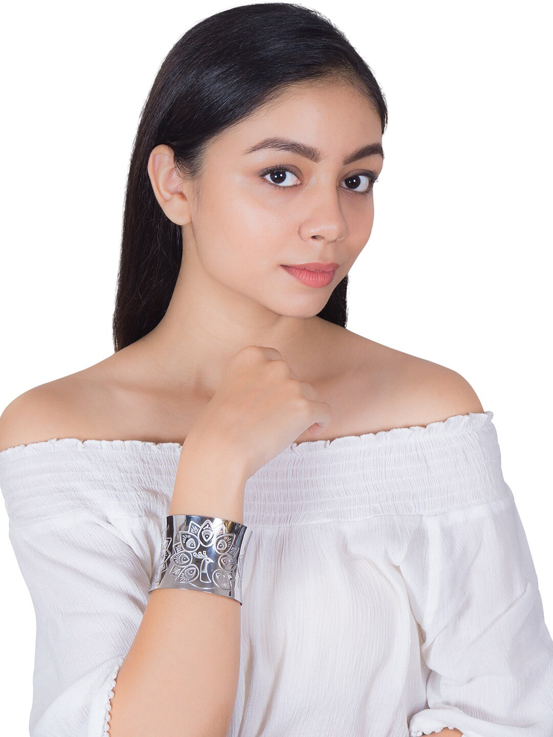 Golden Peacock Silver-Plated Peacock Cuff Bracelet