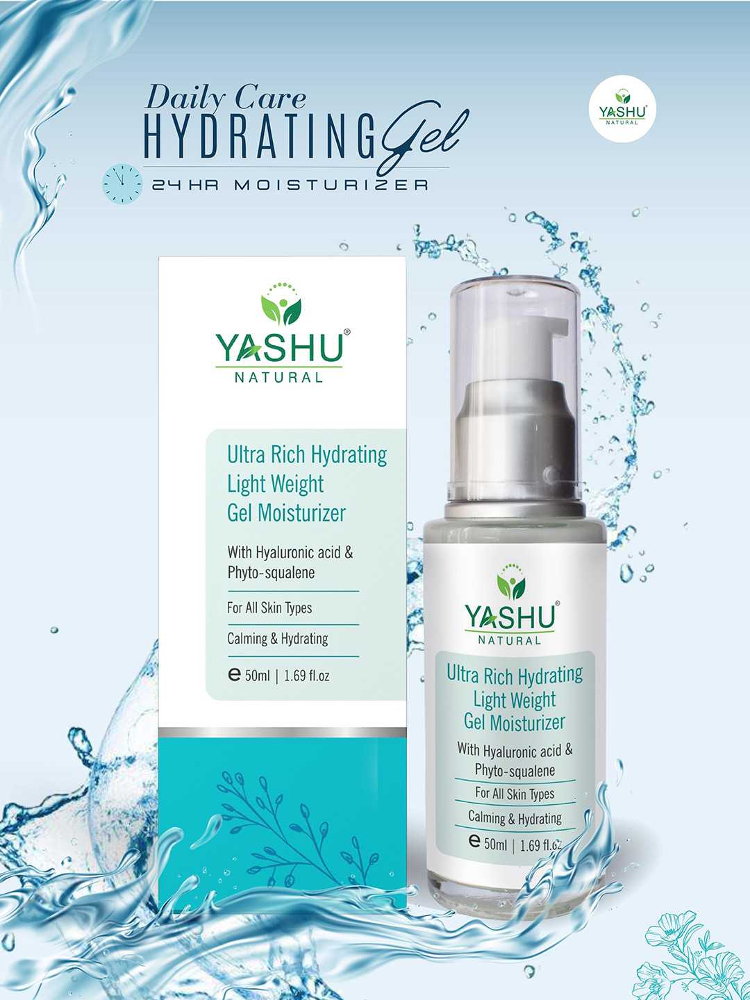 YASHU Ultra Rich Hydrating Light Weight Gel Moisturizer with Hyaluronic Acid - 50 ml