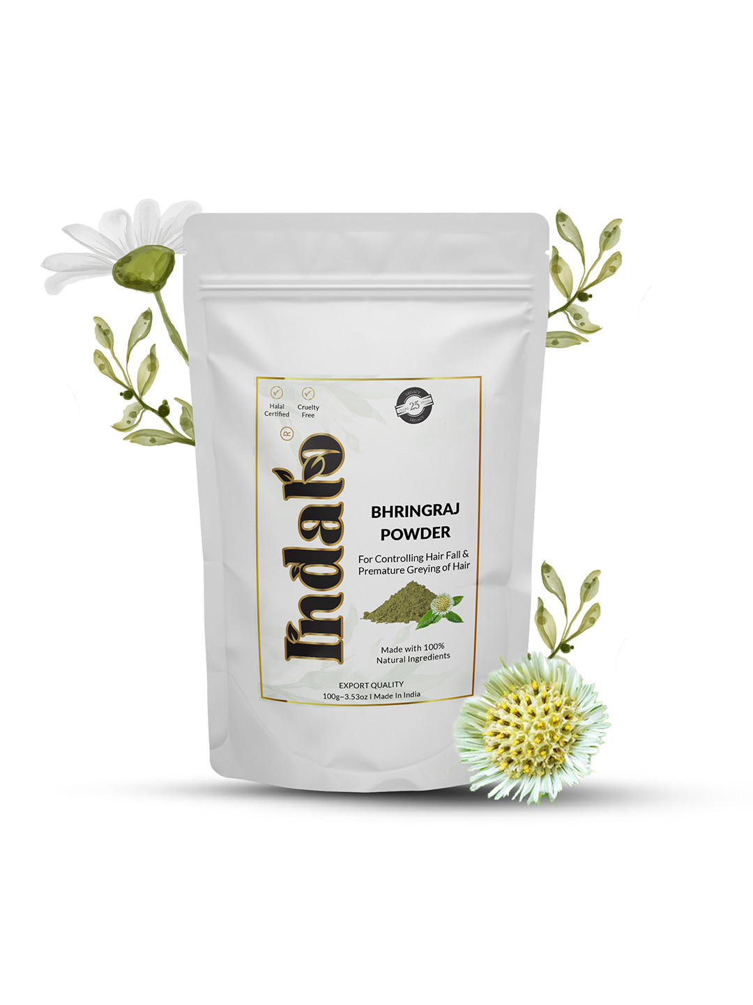 INDALO Natural Bhringraj Powder for Hair Growth & Hair Fall Treatment - 100 g