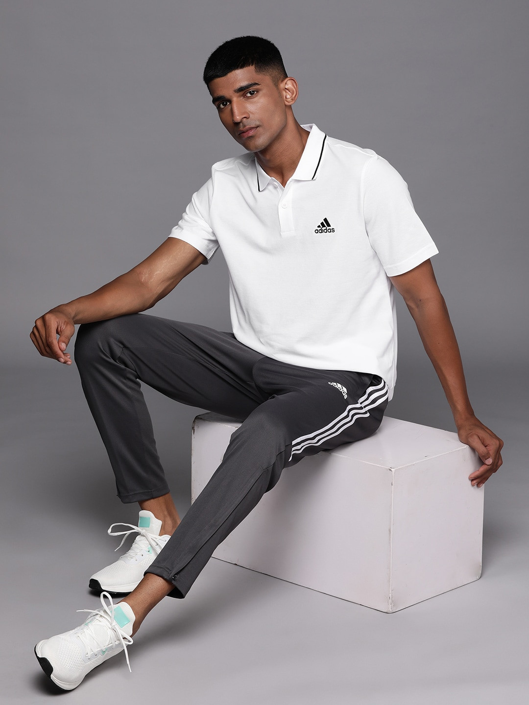 ADIDAS Solid Polo Collar Pure Cotton SL PQ PS T-shirt