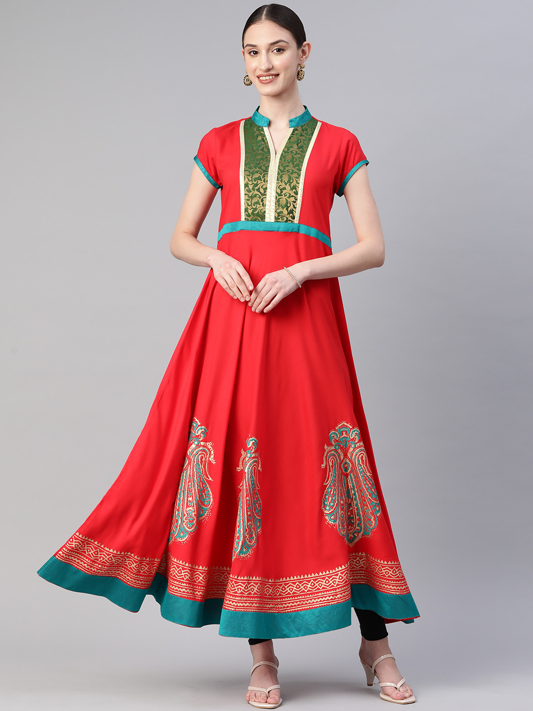 MBE Paisley Gotta Patti Block Print Anarkali Kurta