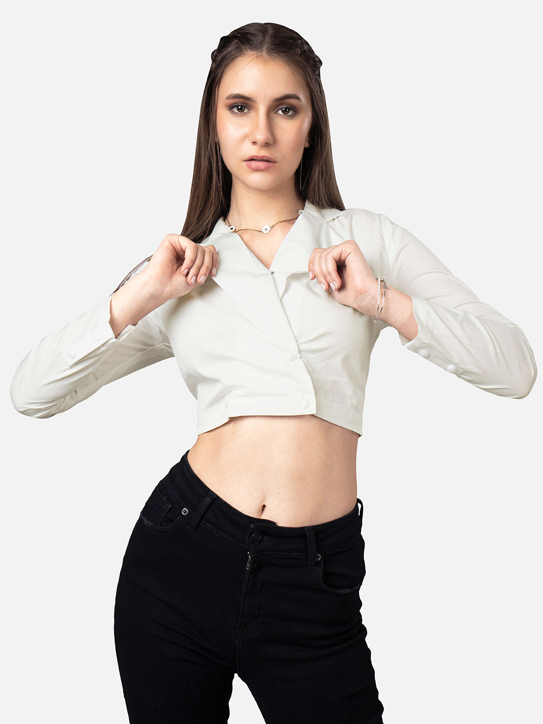 NEOFAA Semi Sheer Lapel Collar Cotton Casual Shirt