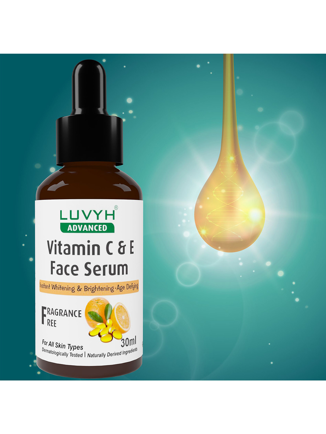 LUVYH Fragrance Free Vitamin C & E Face Serum for Instant Whitening - 30 ml