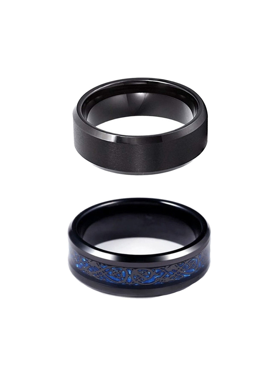 Yellow Chimes Set of 2 Silver-Plated Dragon Celtic Inlay Polish Finish Rings