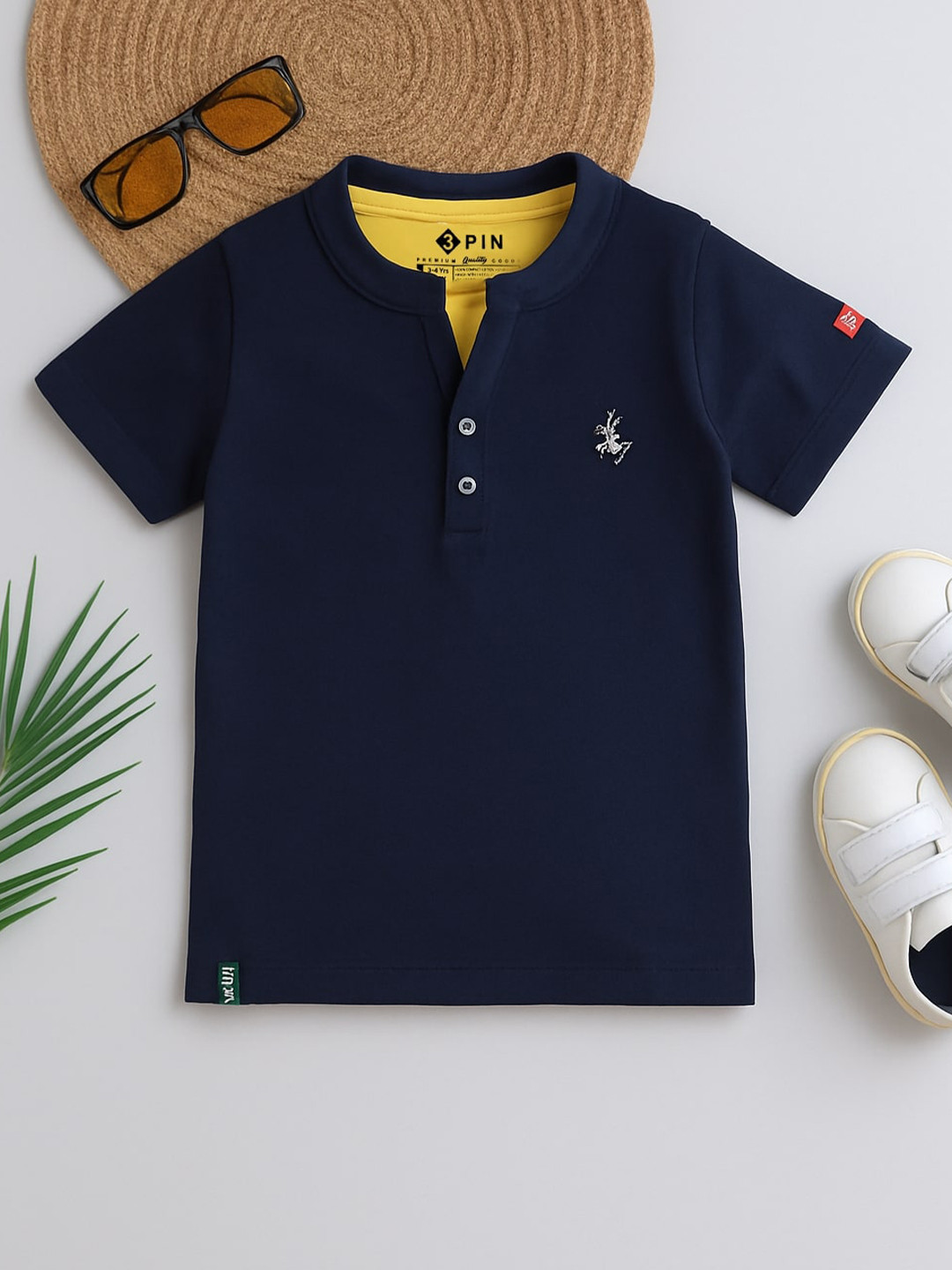 3PIN Boys Short Sleeves Henley Neck Cotton T-shirt