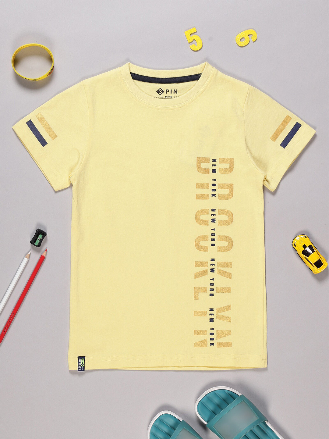 3PIN Boys Typography Printed Round Neck Cotton T-shirt