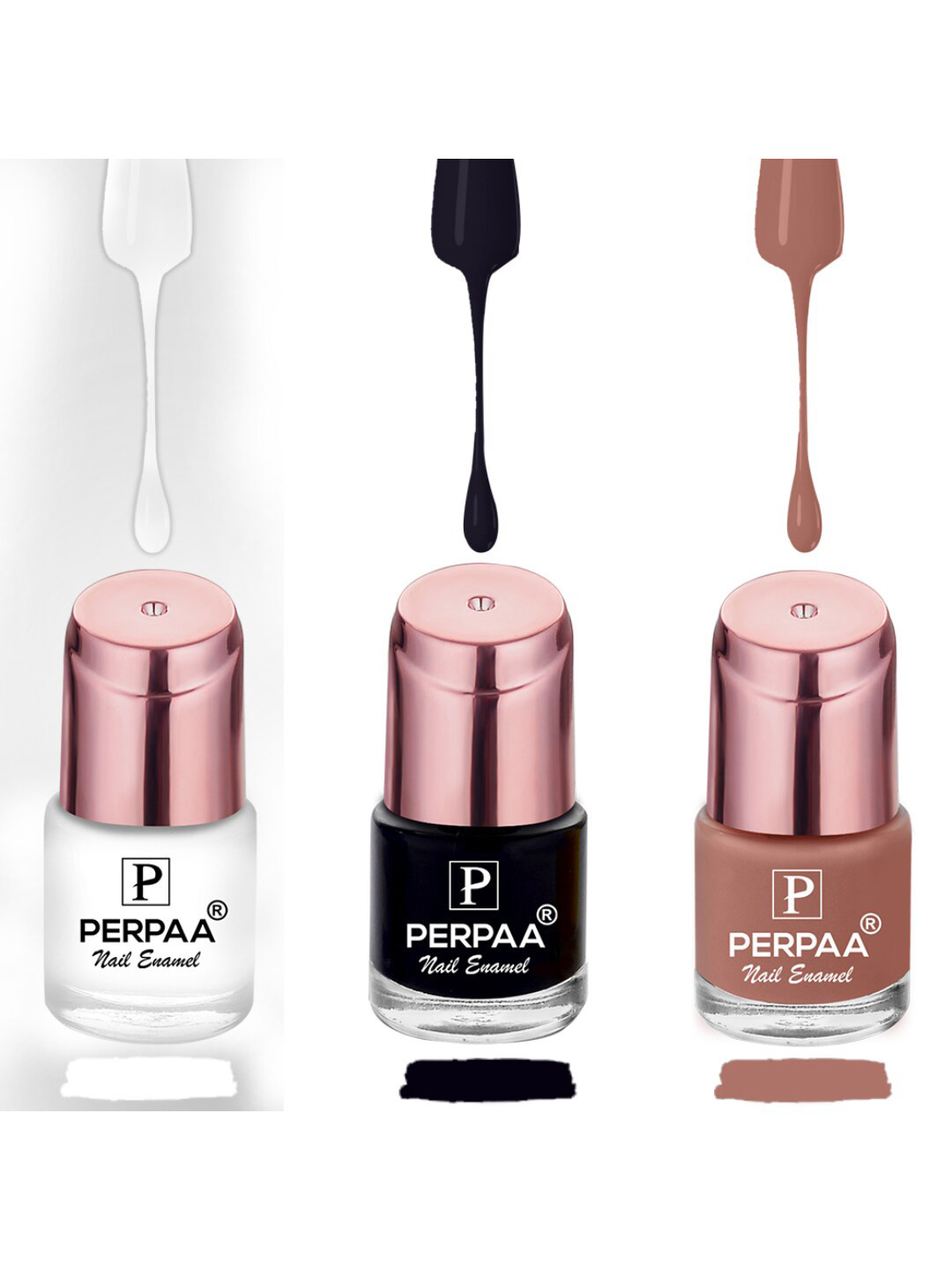 PERPAA Set Of 3 Super Stay Gel Based Nail Polishes - White 115 + Black 118 + Nude 103